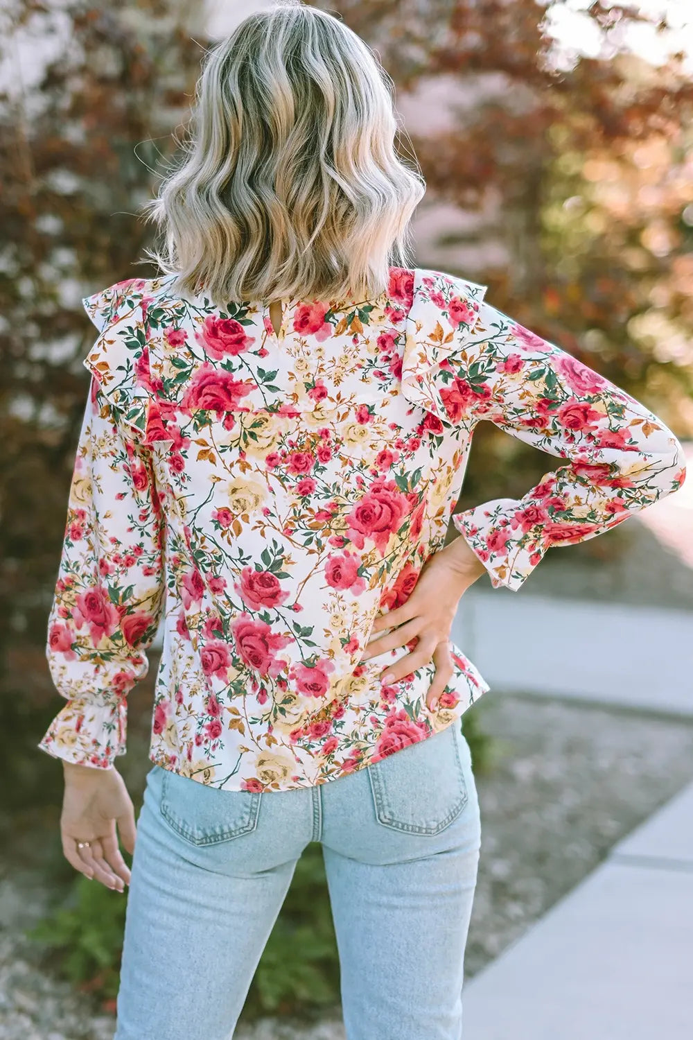 Floral Round Neck Smocked Blouse - Roe Creation