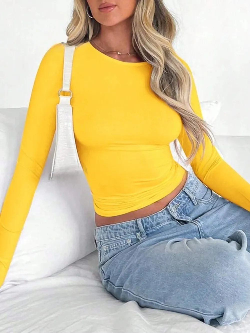 Solid Color Round Neck Long Sleeve T-Shirt - Roe Creation