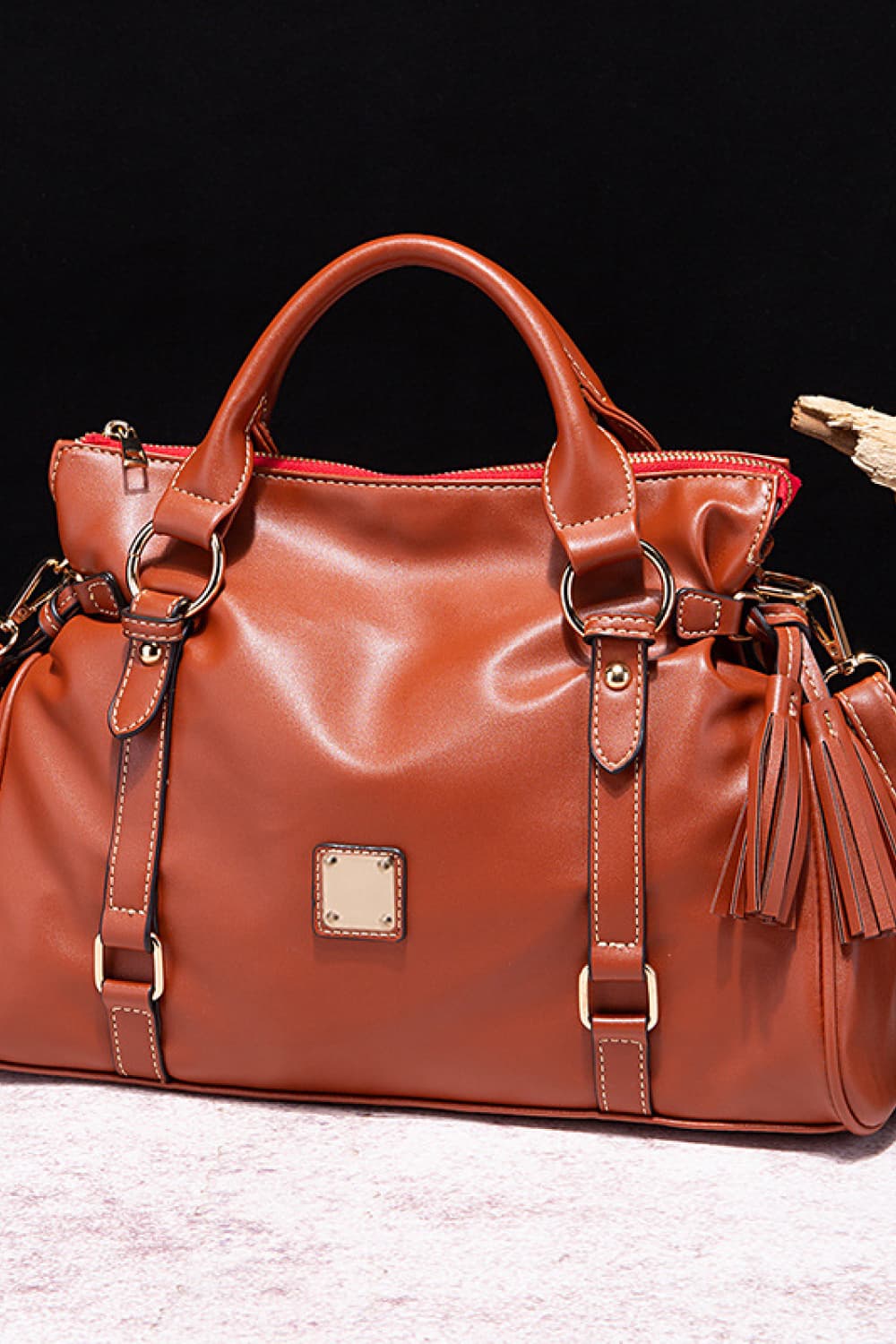 PU Leather Handbag with Tassels - Roe Creation