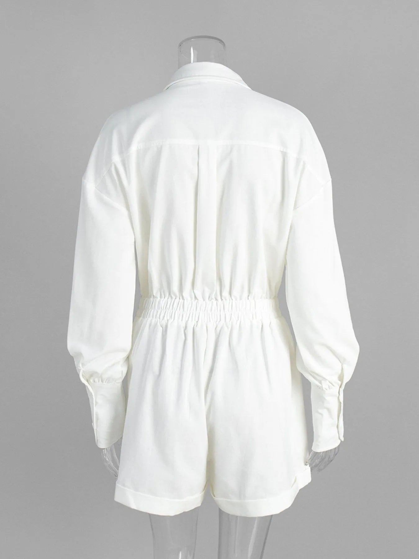 Casual Button Front Long Sleeve Romper - Roe Creation