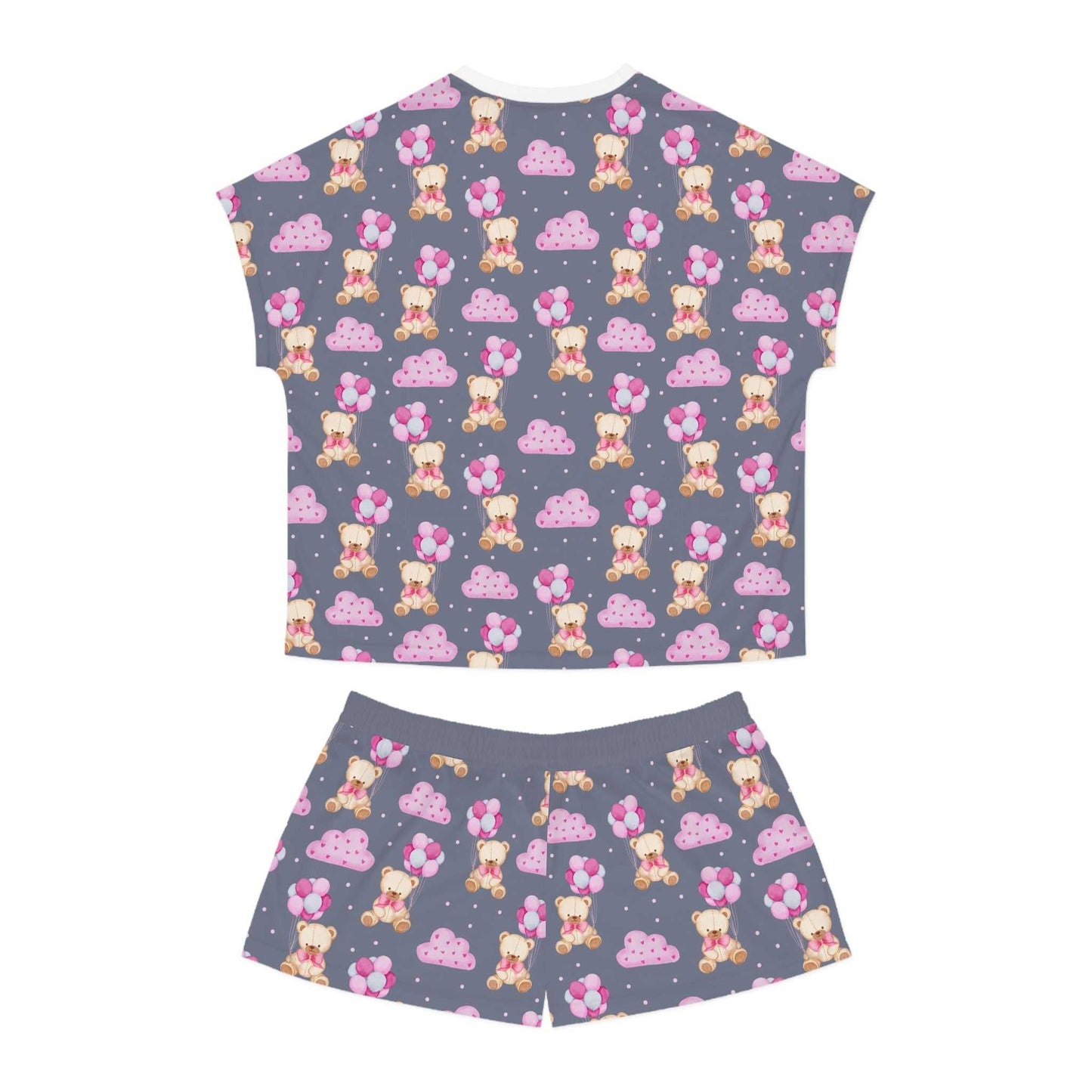Cute Short Pajama Set for Women - Fun Cloud & Bear Print, Sleepwear, Loungewear.
