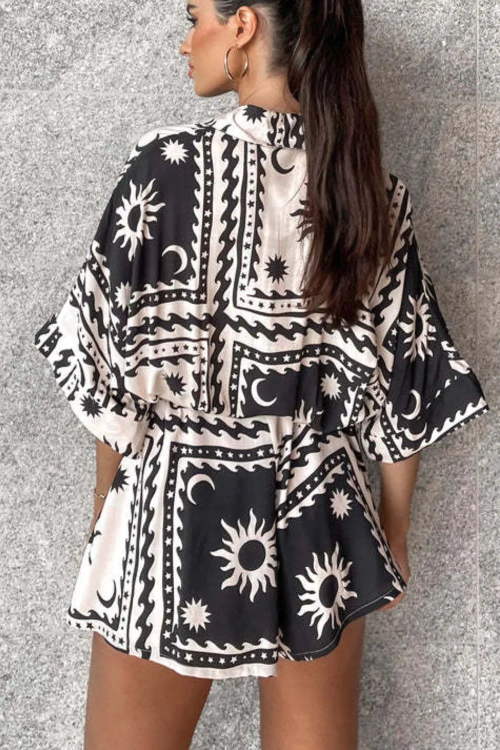 Printed Tie Waist Romper - Roe Creation
