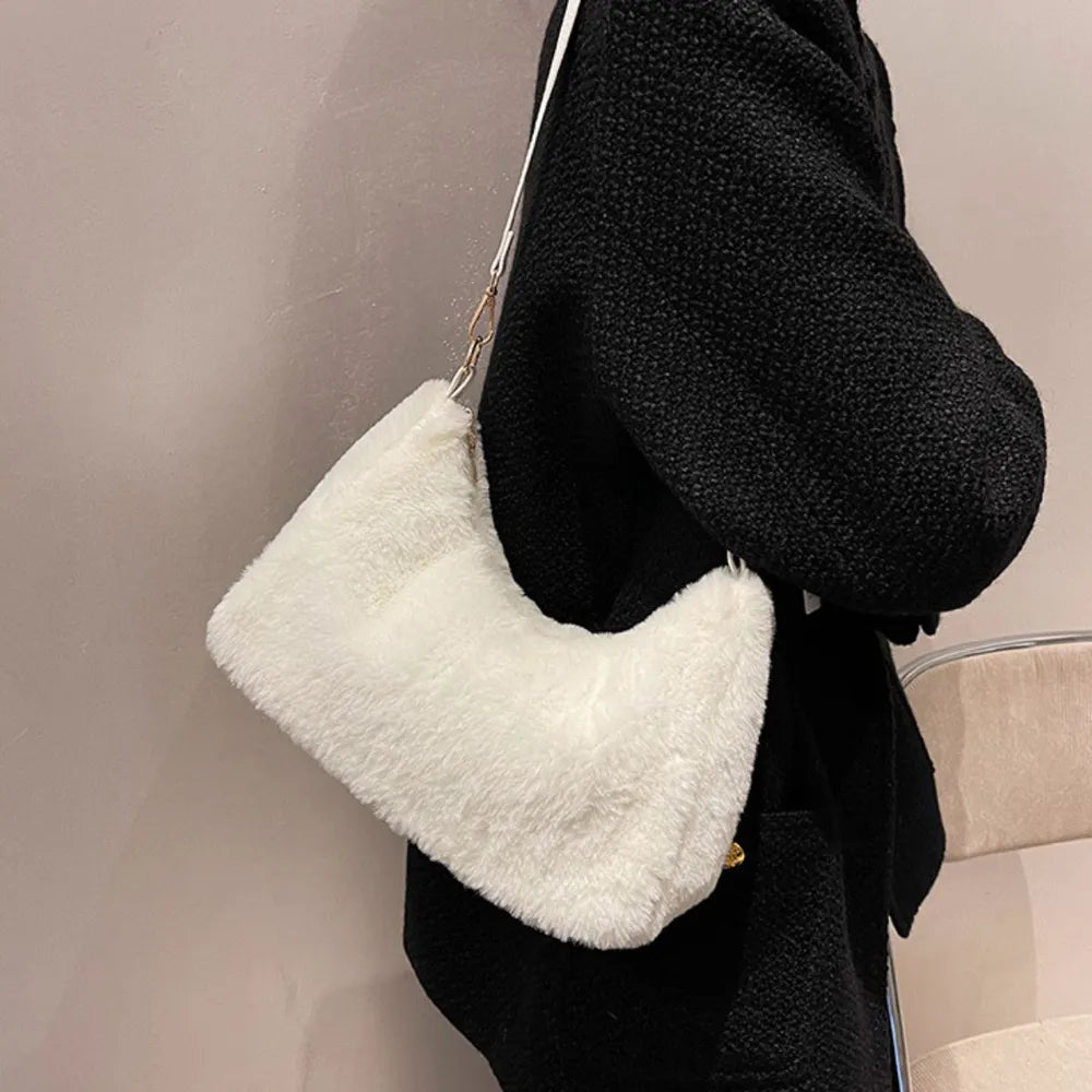 Faux Fur Shoulder Bag with Removable Strap - Roe Creation
