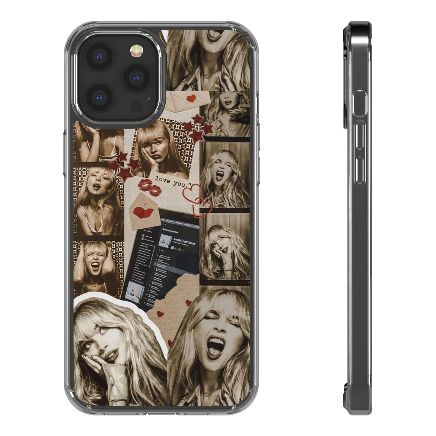 Sabrina Carpenter Vintage Photo Collage Clear Phone Case - Love You Design