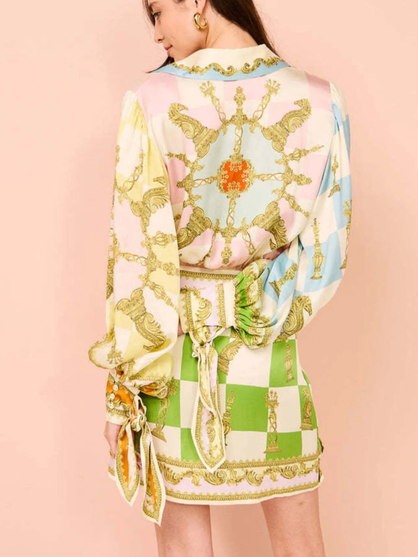 Printed Lantern Sleeve Shirt Dress - Roe Creation