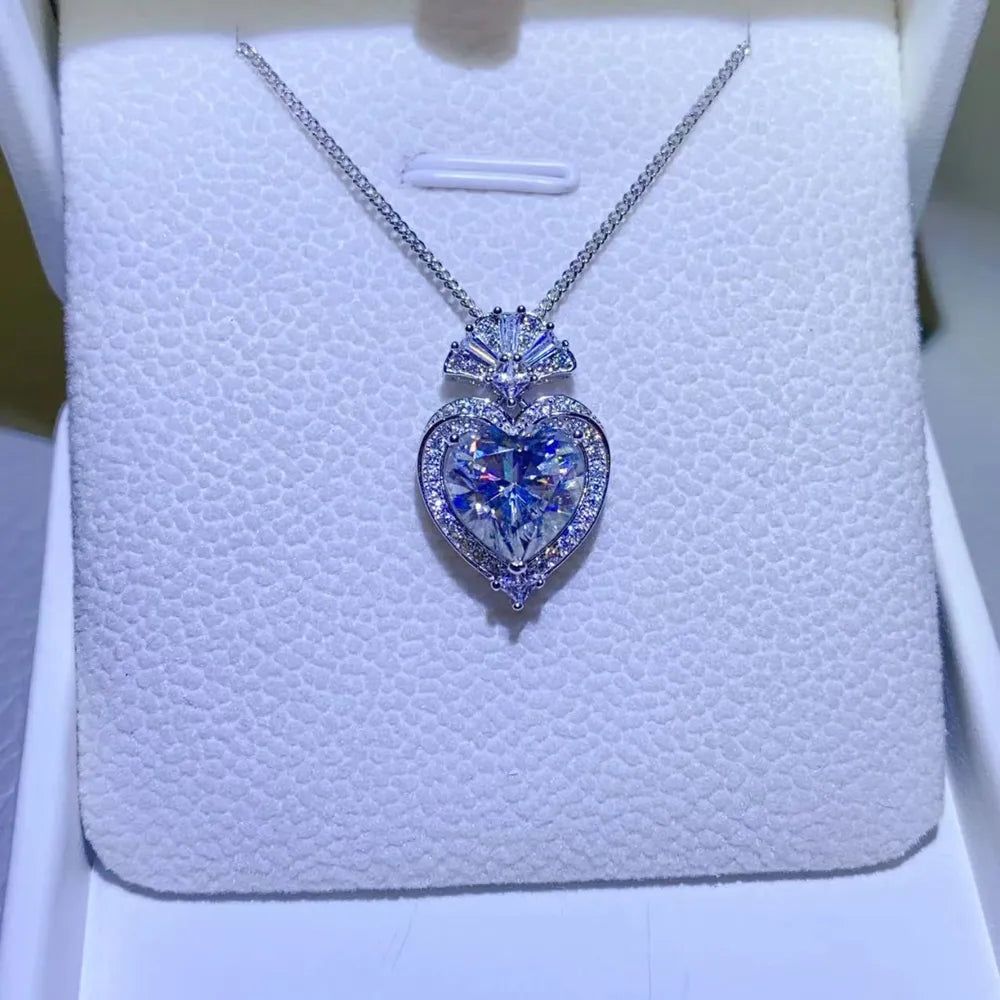 3 Carat Moissanite 925 Sterling Silver Heart Pendant Necklace - Roe Creation