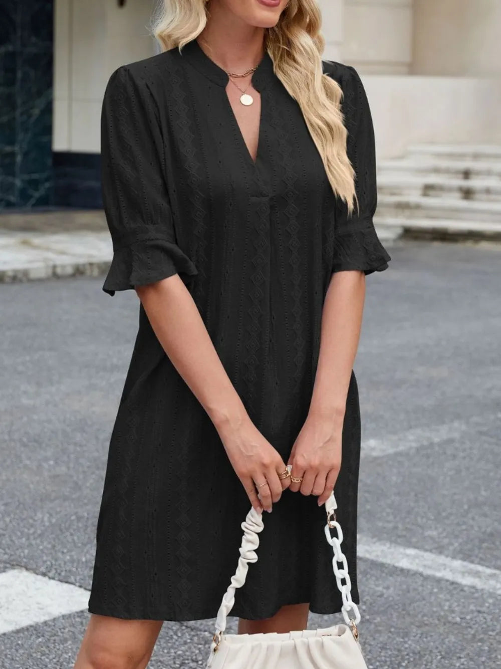 Eyelet Flounce Sleeve Mini Dress - Roe Creation
