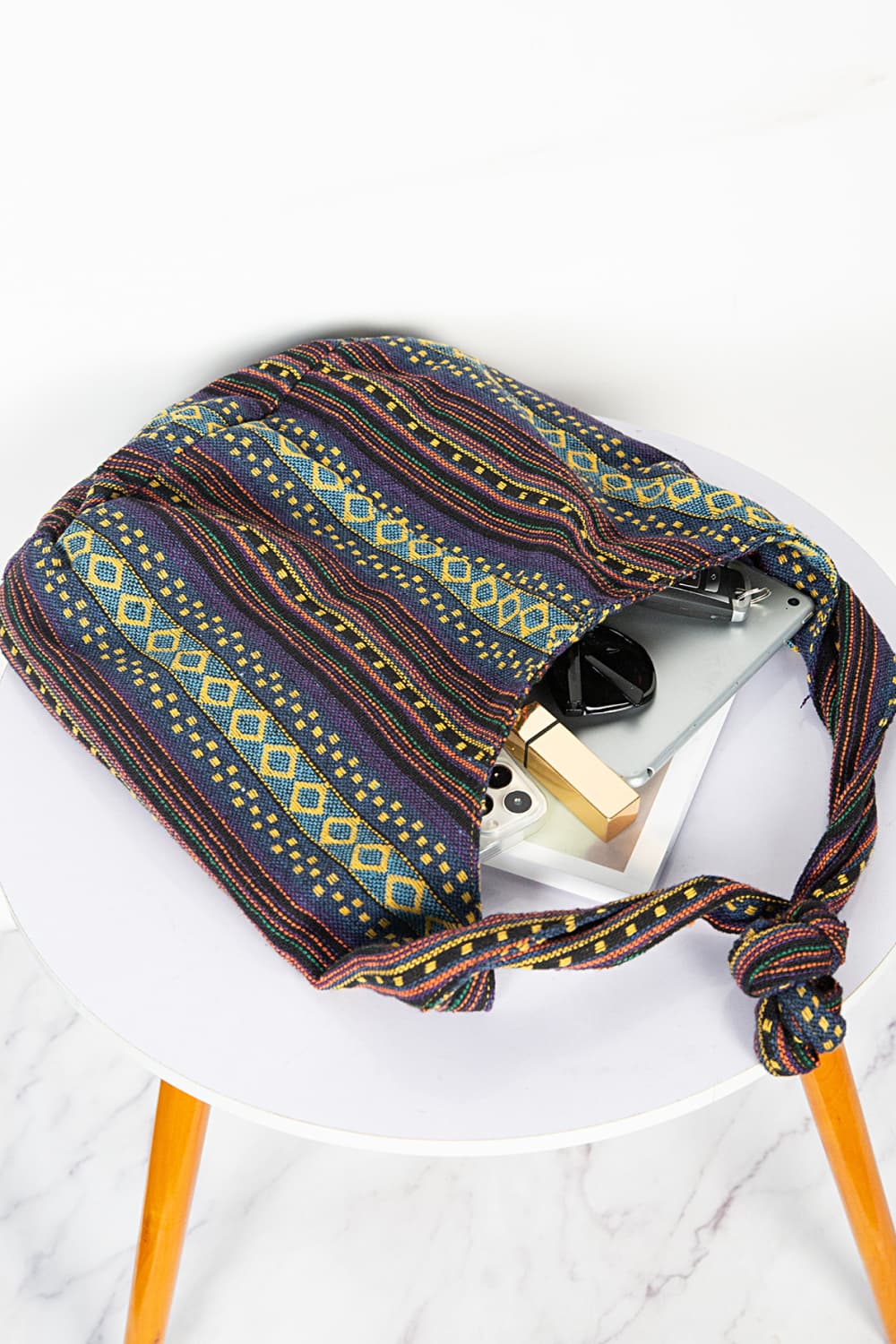 Large Canvas Crossbody Bag with Ethnic Pattern - Roe Creation