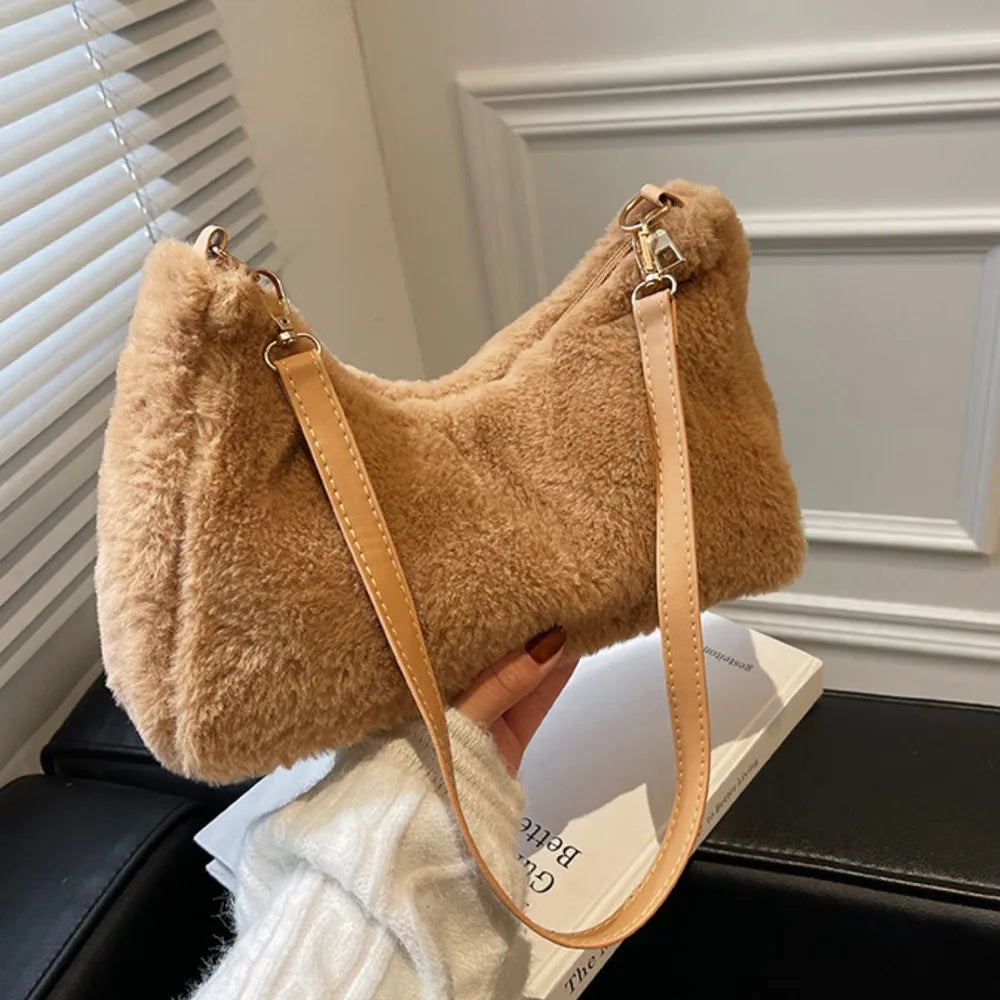Faux Fur Shoulder Bag with Removable Strap - Roe Creation