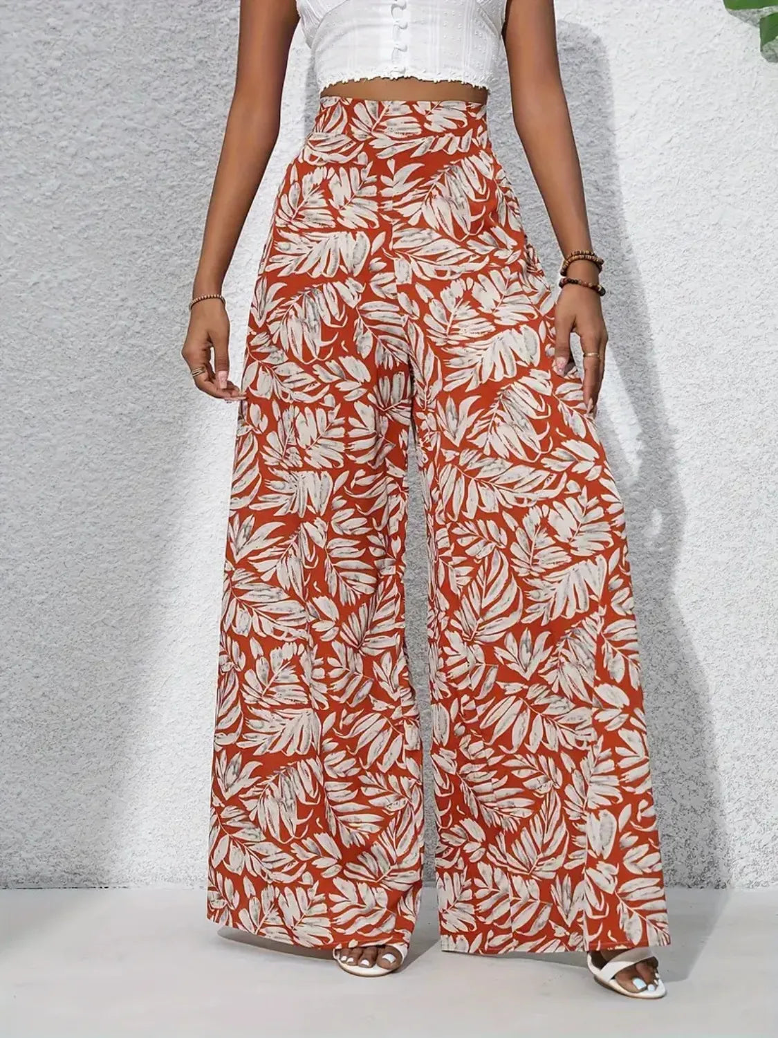 Printed High Waist Wide Leg Pants - Roe Creation