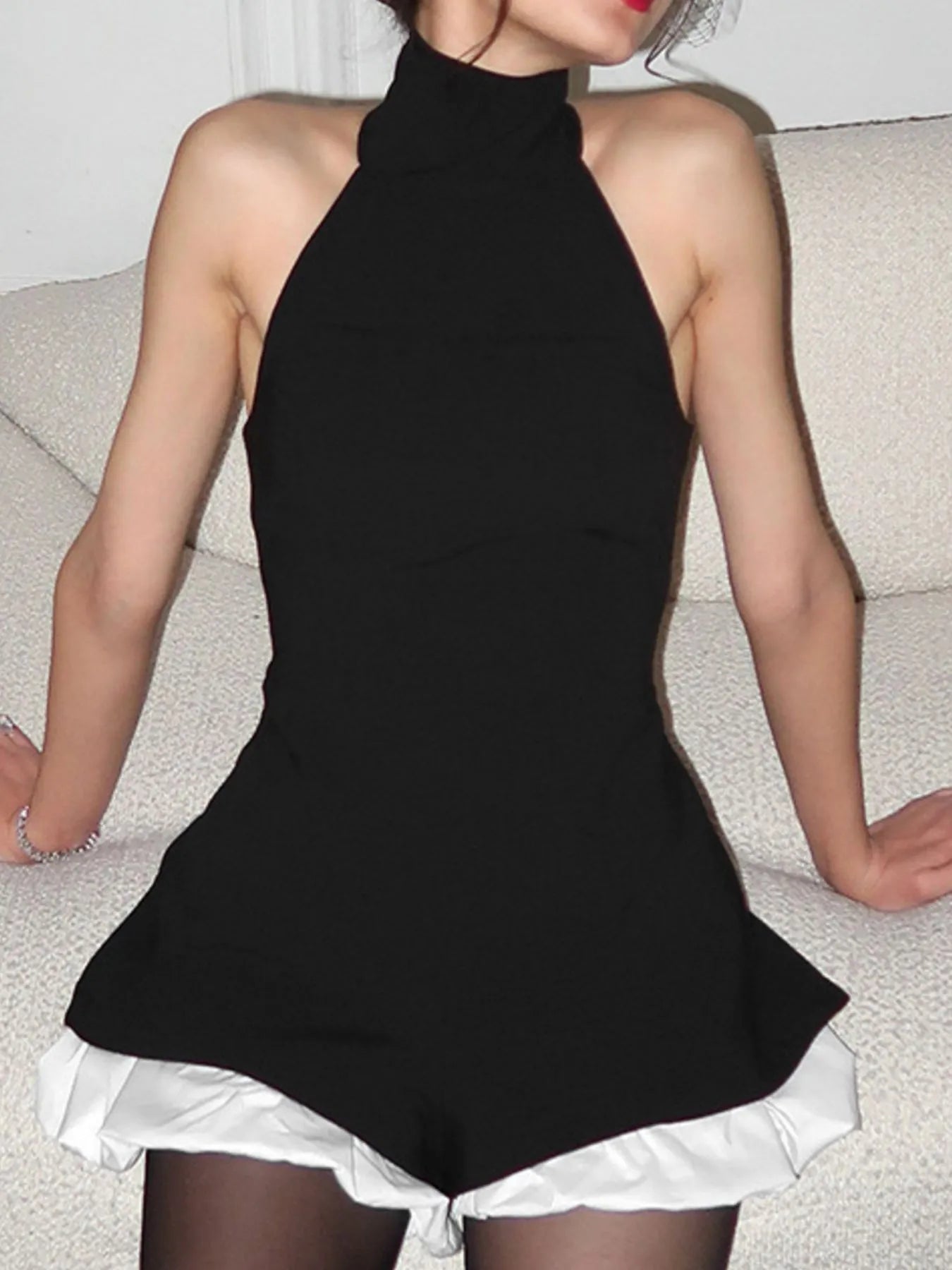 Halter Neck Ruffled Hem Romper - Roe Creation