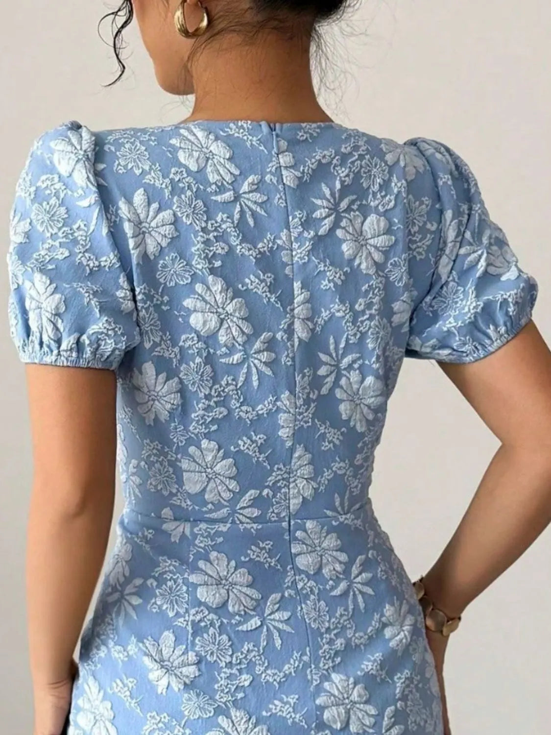 Floral Short Sleeve Dress with Ruffled Hem - Roe Creation