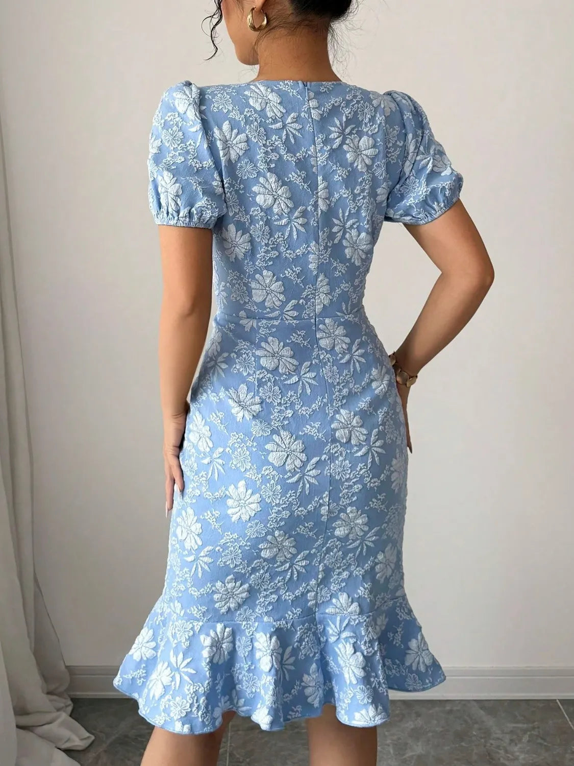 Floral Short Sleeve Dress with Ruffled Hem - Roe Creation