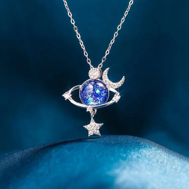 Starry Sky Inlaid Zircon Moon Star Necklace - Roe Creation