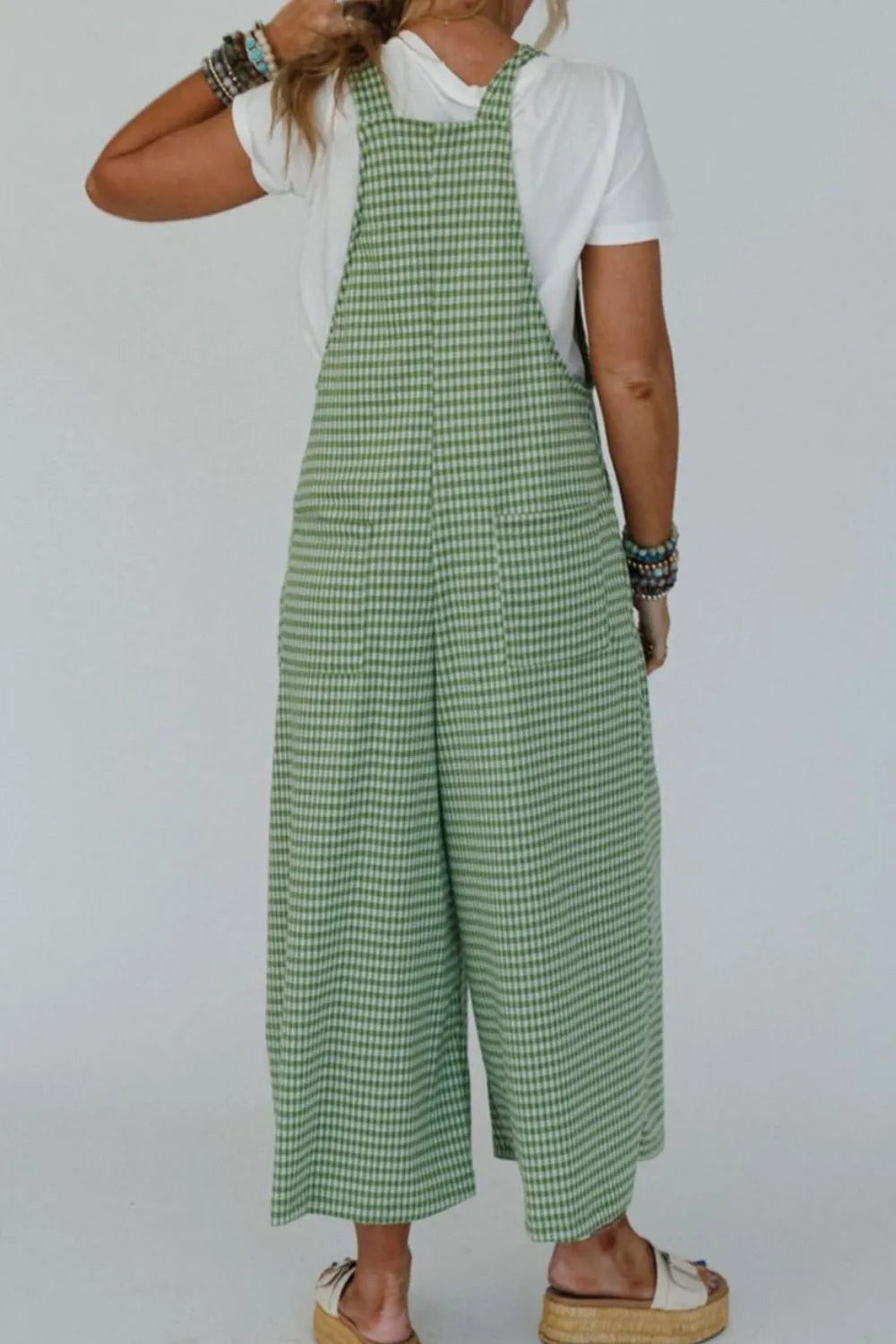 Casual Gingham Wide Leg Overalls - Roe Creation