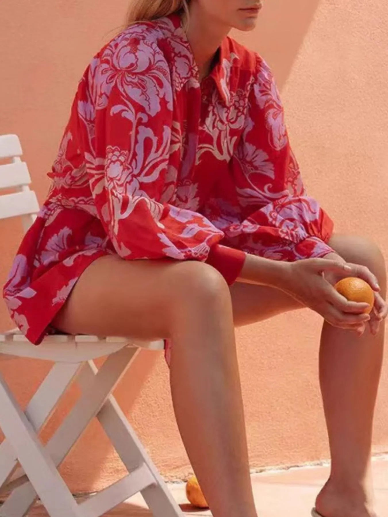 Printed Long Sleeve Belted Romper - Roe Creation