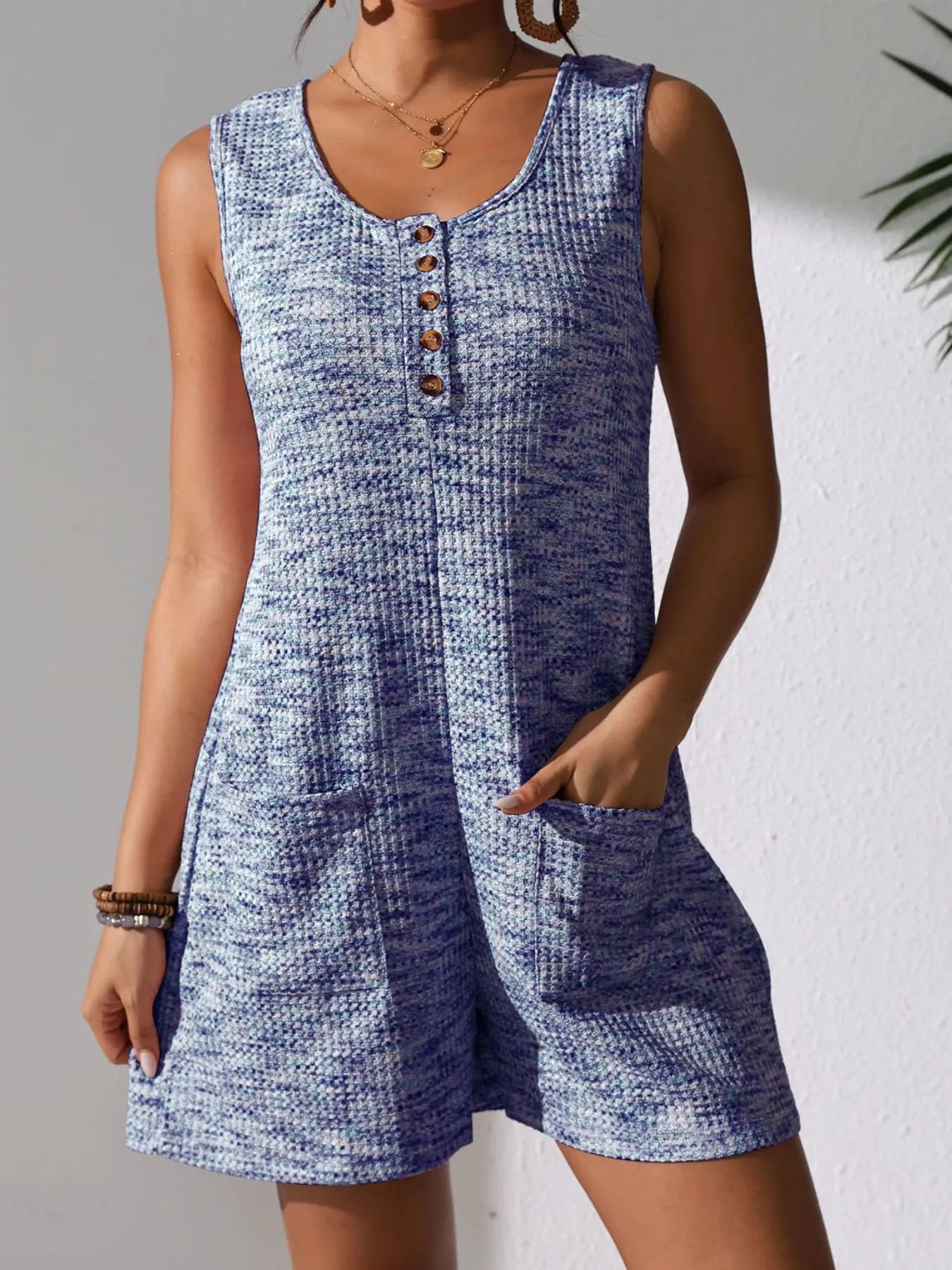 Full Size Button Front Romper with Pockets Plus Size - Roe Creation
