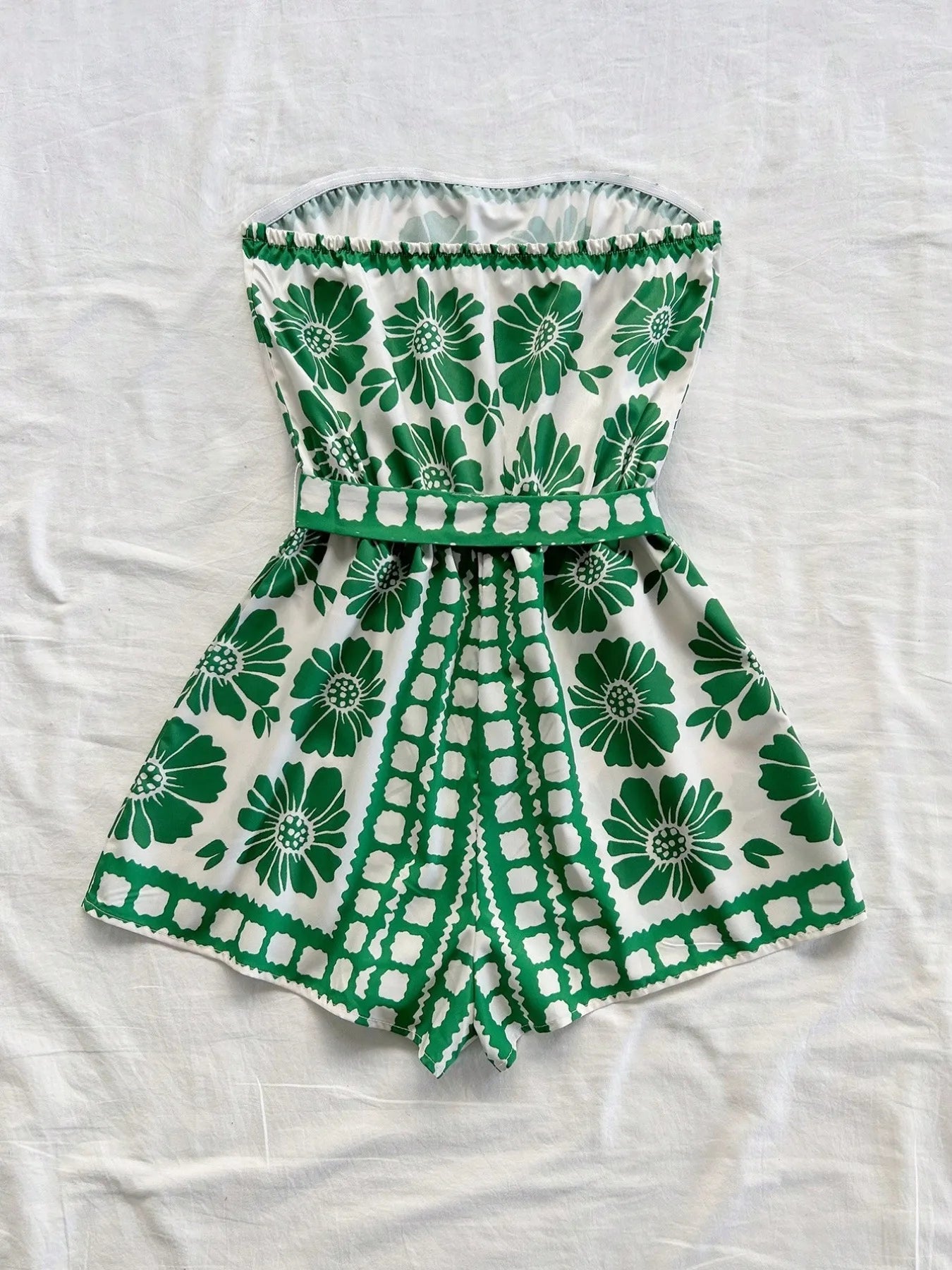 Printed Tube Tie Waist Romper - Roe Creation