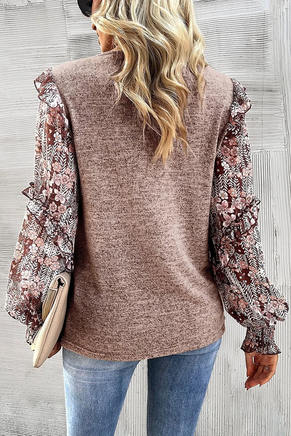 Heathered Floral Frill Lantern Sleeve Blouse - Roe Creation