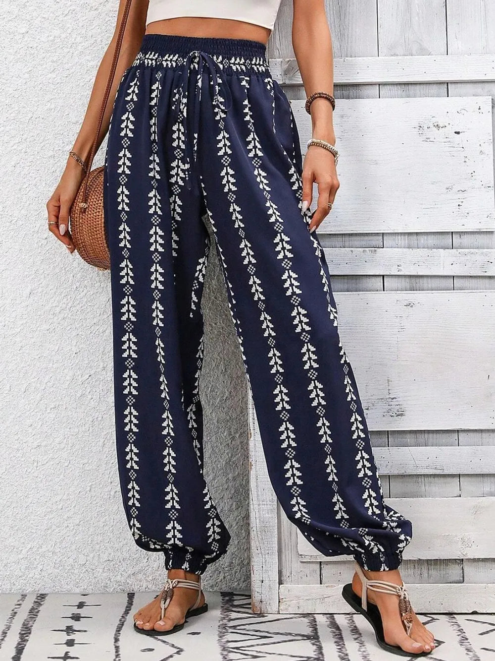 Tied Printed High Waist Pants - Roe Creation