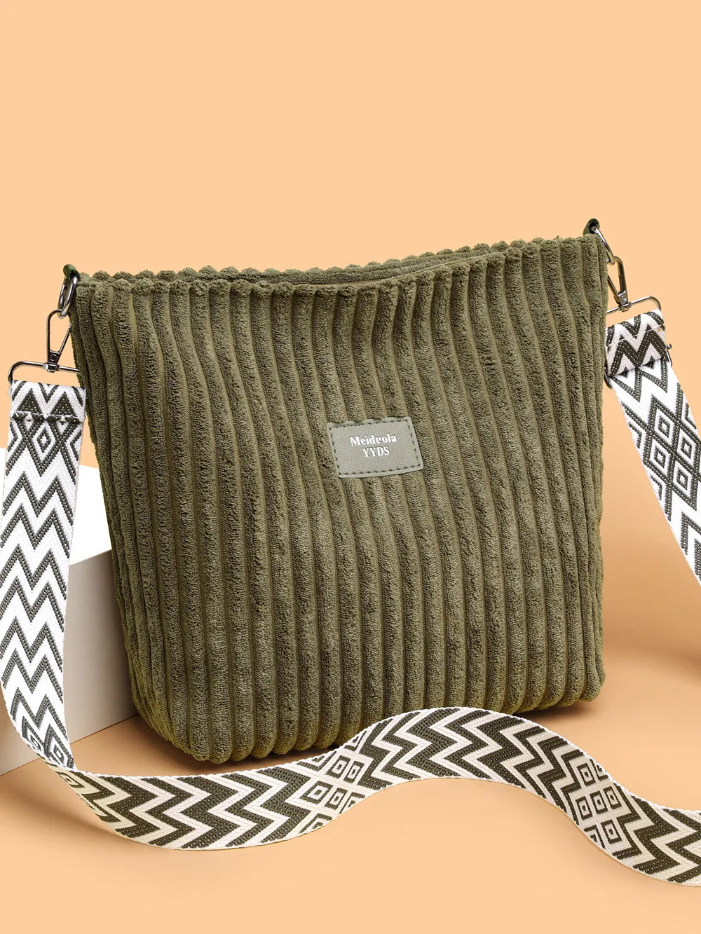 Solid Colour Corduroy Crossbody Bag with Removable Strap - Roe Creation