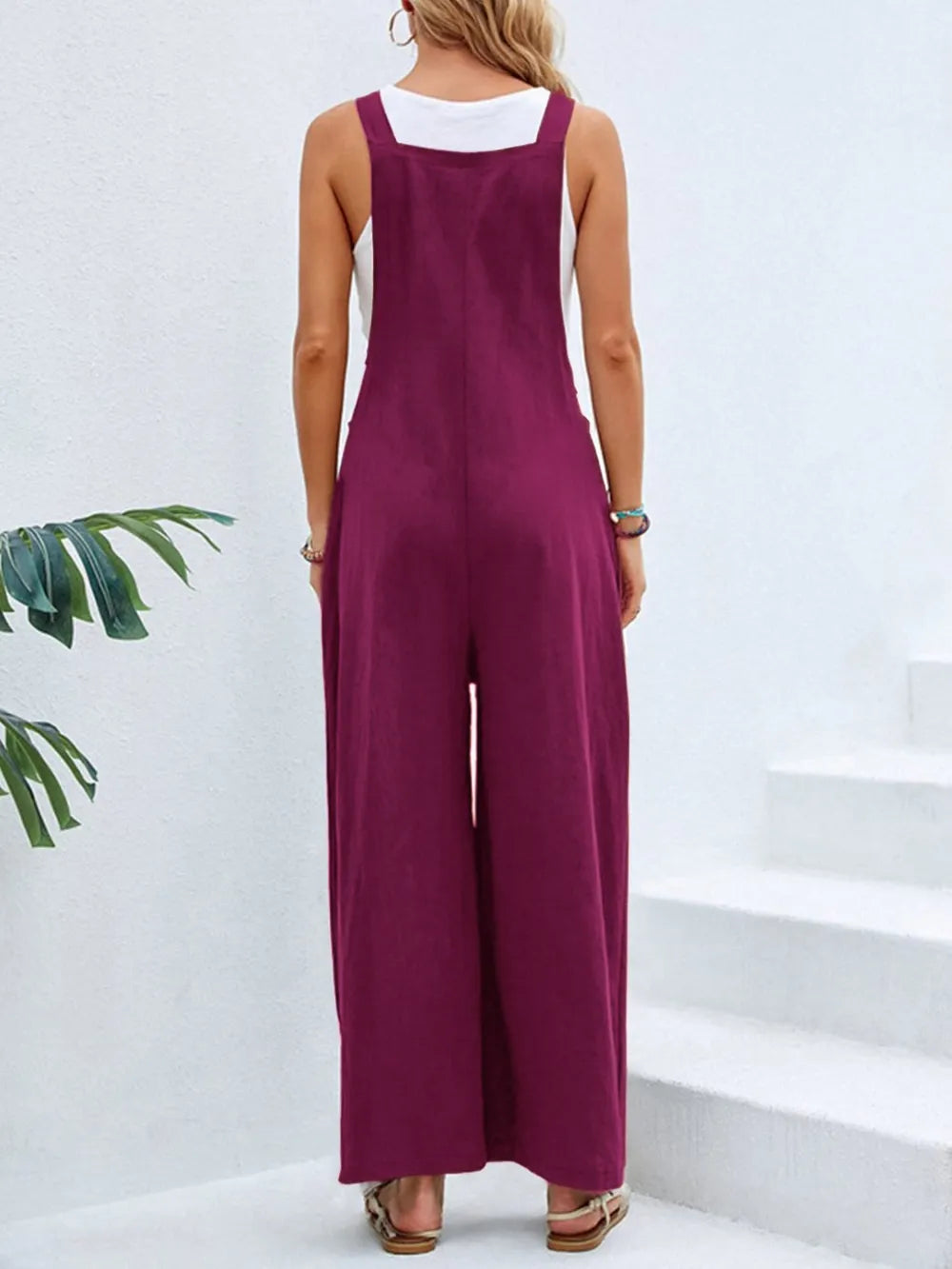 Full Size Square Neck Wide Strap Overalls - Roe Creation