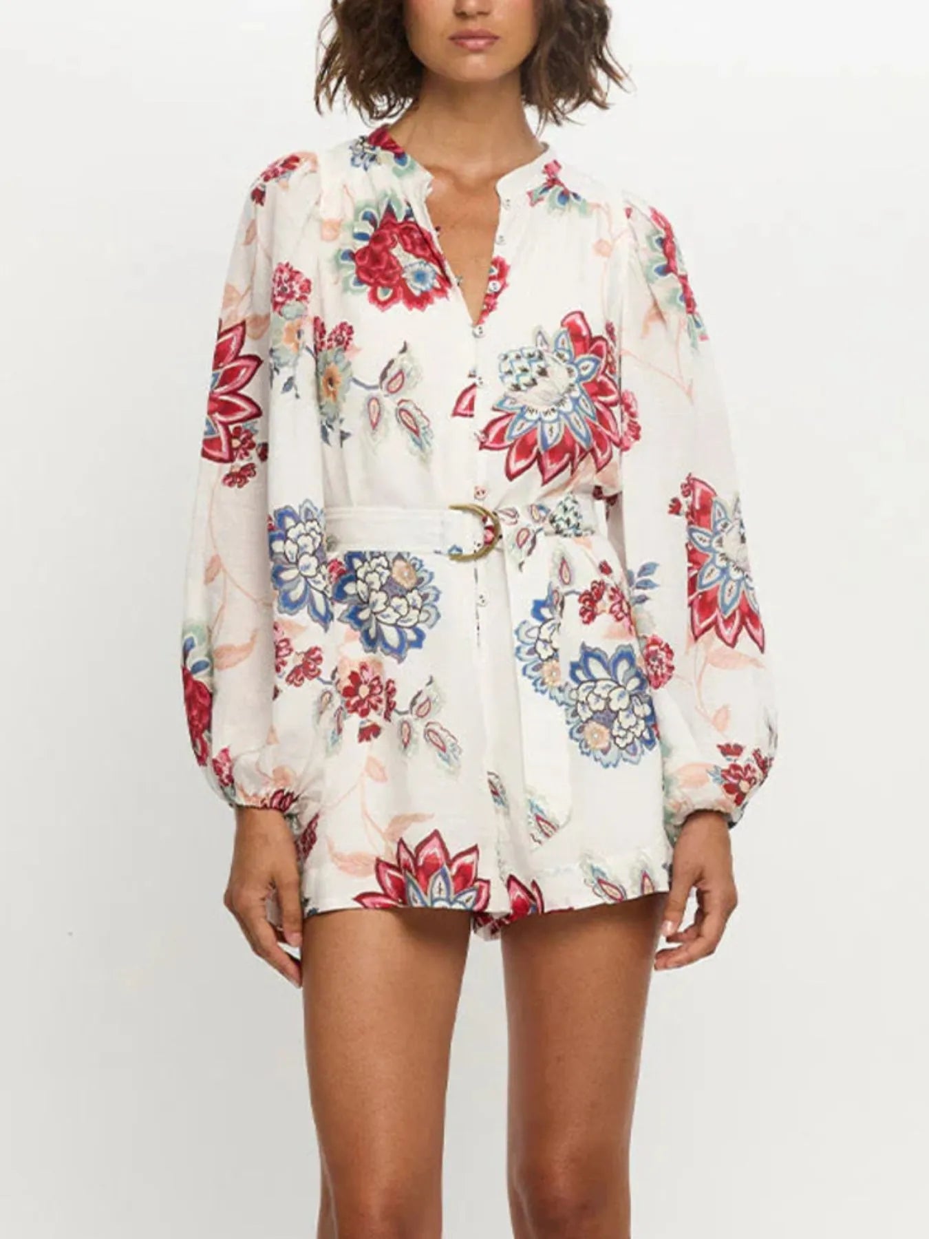 Floral Print Long Sleeve Romper - Roe Creation