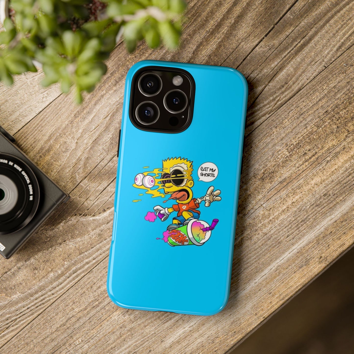 Spongebob Blue Cartoon iPhone Case - 'Eat My Shorts' Design