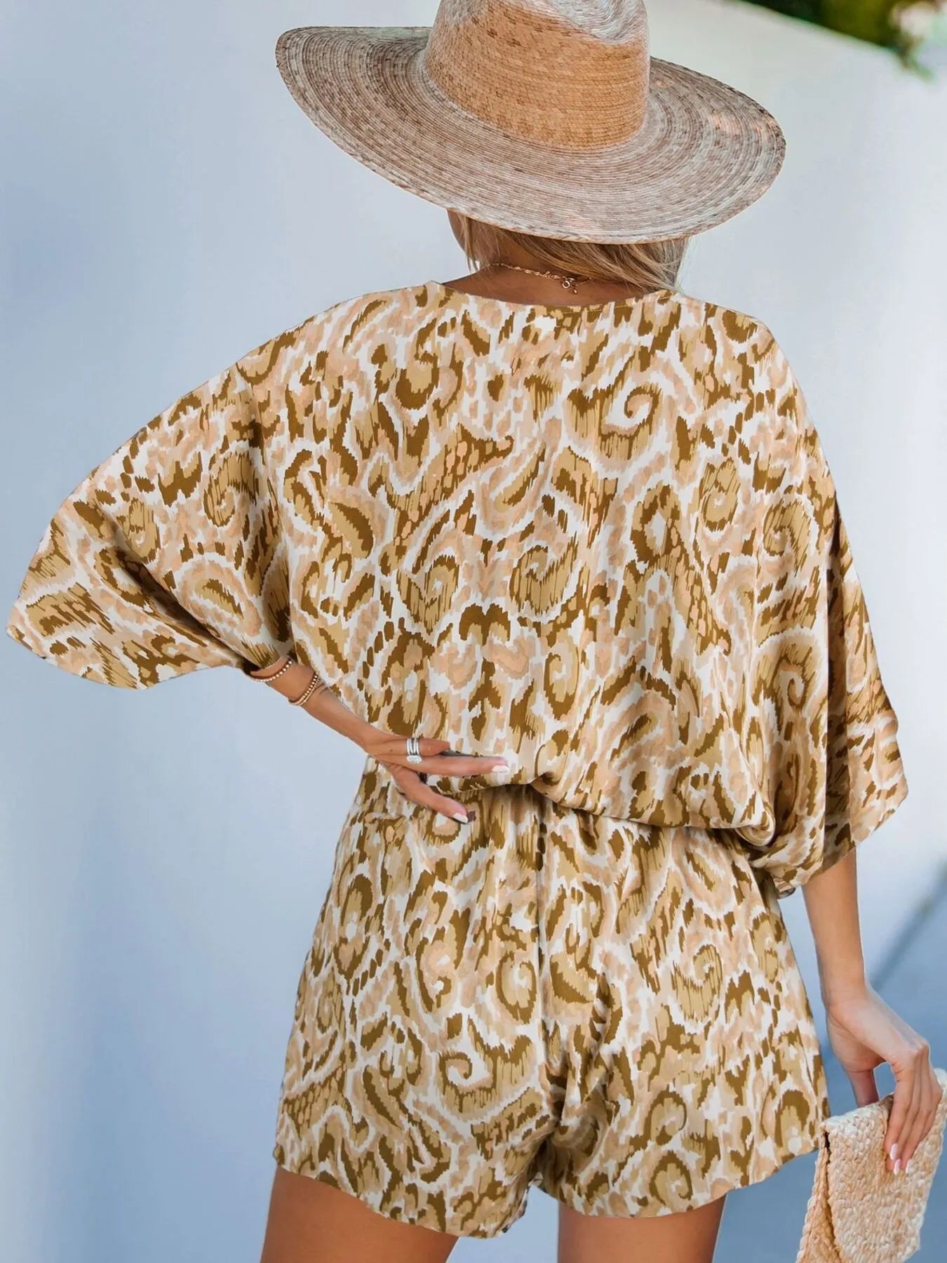 Bohemian Floral Print V-Neck Batwing Sleeve Romper - Roe Creation