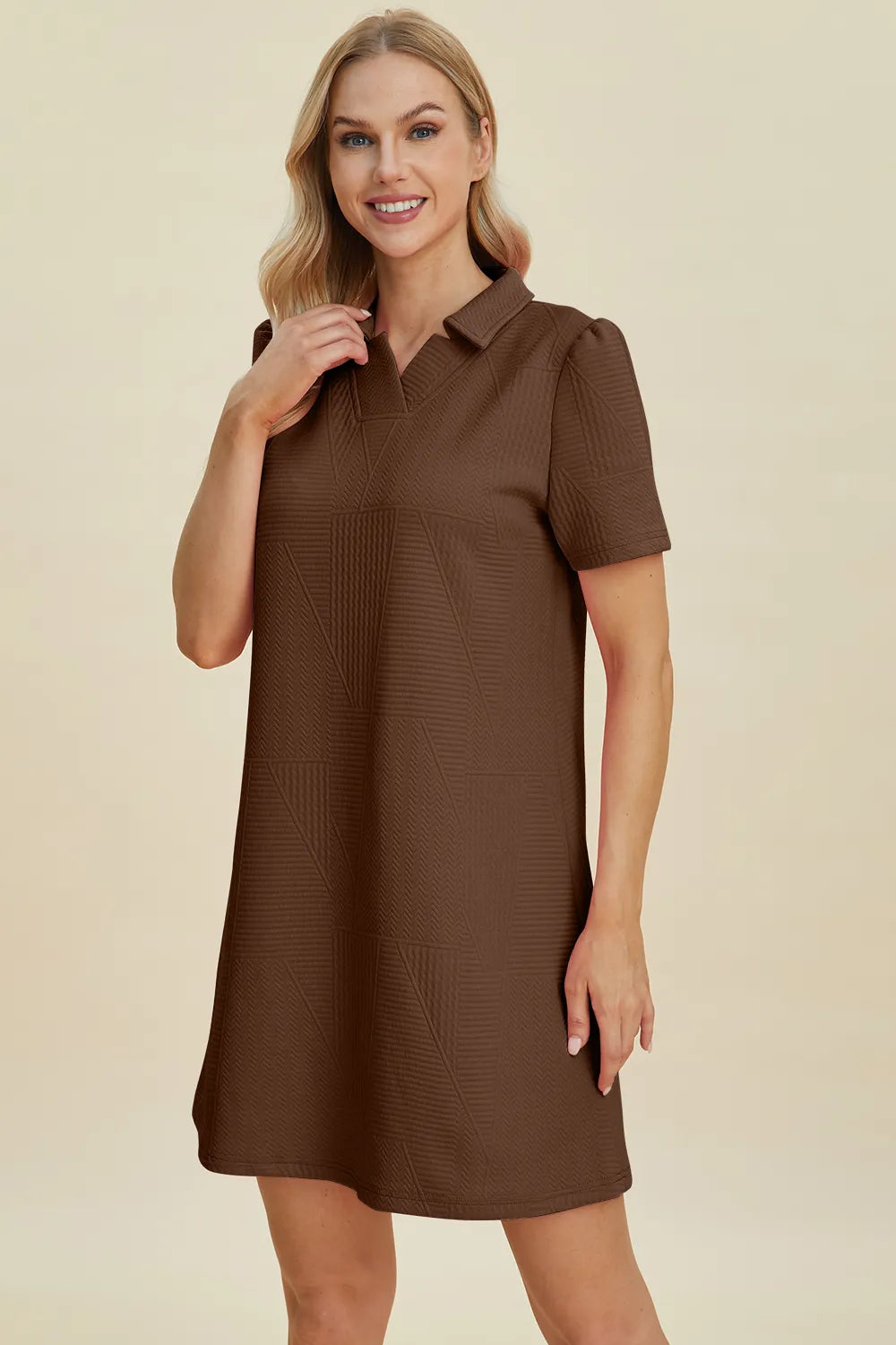 Double Take Full Size Texture Short Sleeve Dress - Roe Creation
