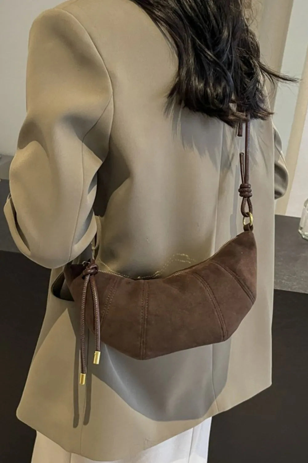 Leopard Print Suede Shoulder Bag with PU Leather Strap - Roe Creation