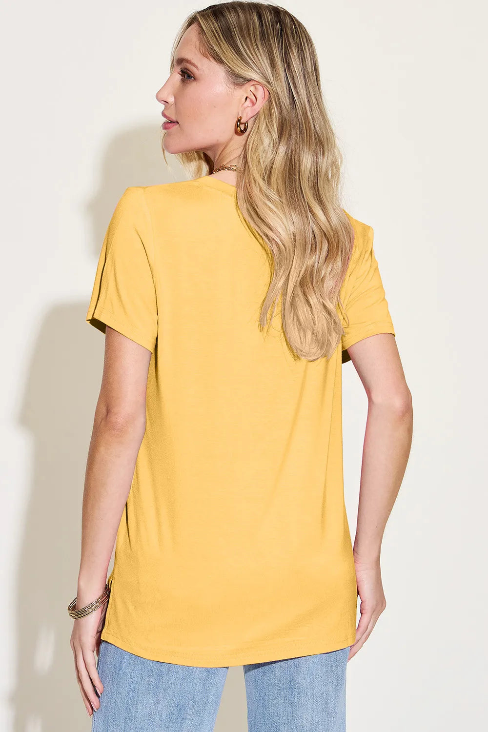 Basic Bae Bamboo Full Size V-Neck High-Low T-Shirt - Roe Creation