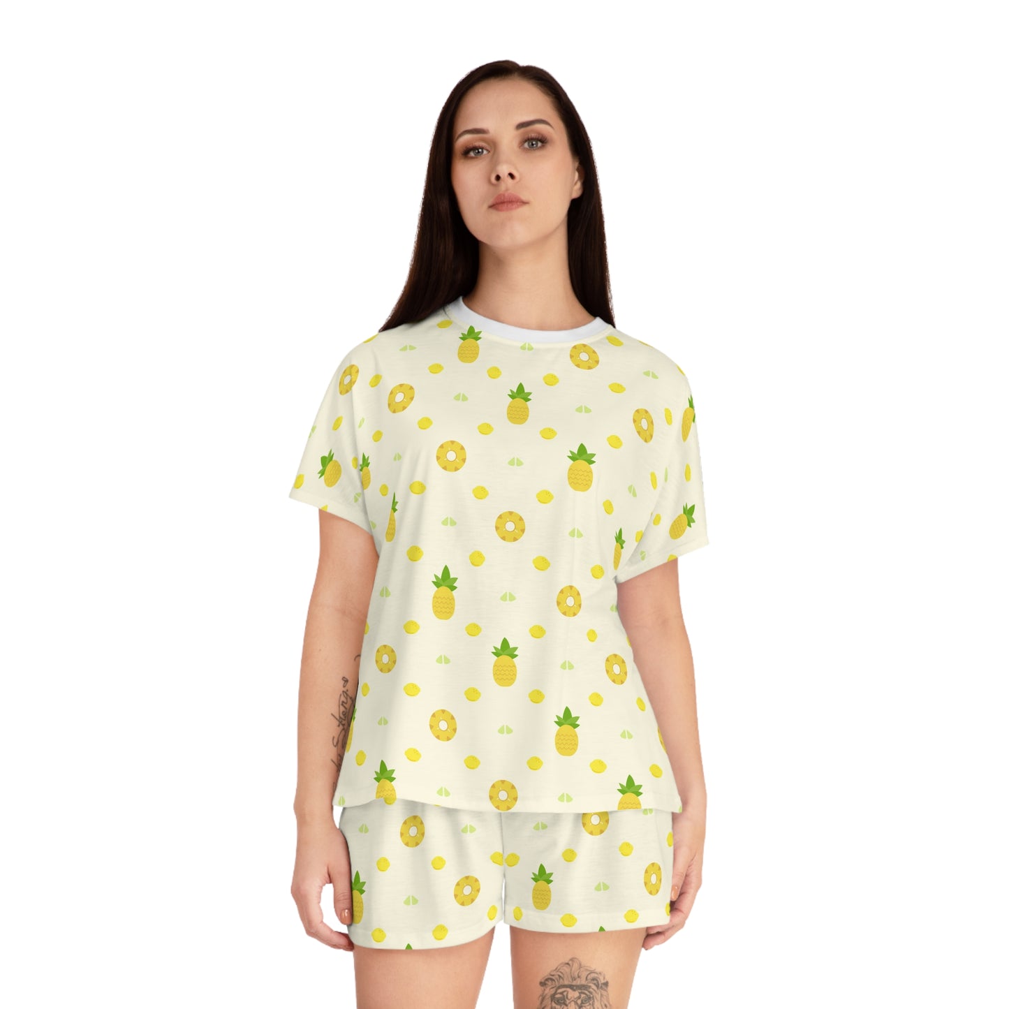 Pineapple Print Women's Summer Pajama Set, Cute Sleepwear, Tropical Loungewear,.
