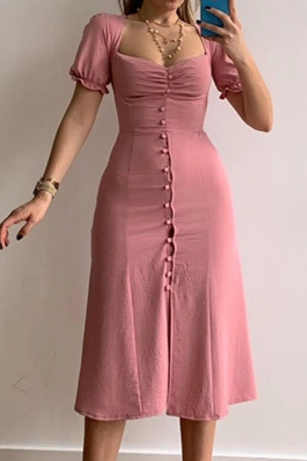 Sweetheart Neck Short Sleeve Dress - Roe Creation