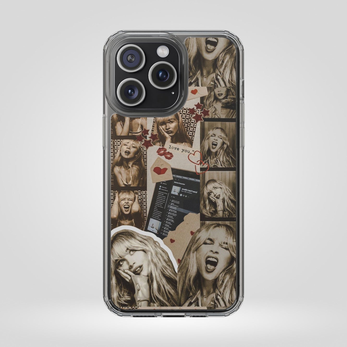 Sabrina Carpenter Vintage Photo Collage Clear Phone Case - Love You Design