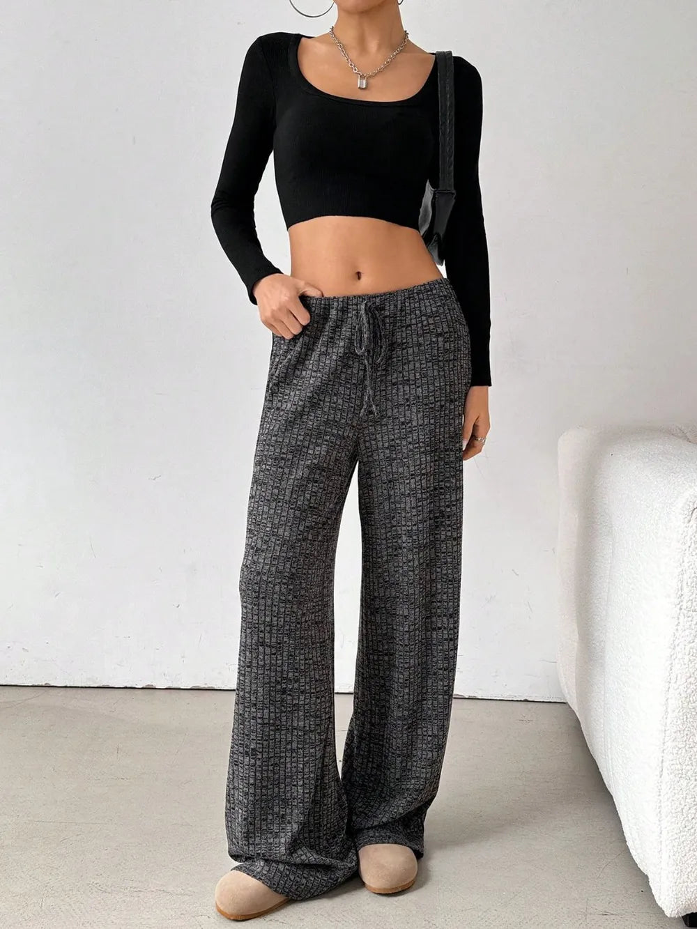 Tied Striped Wide Leg Pants - Roe Creation