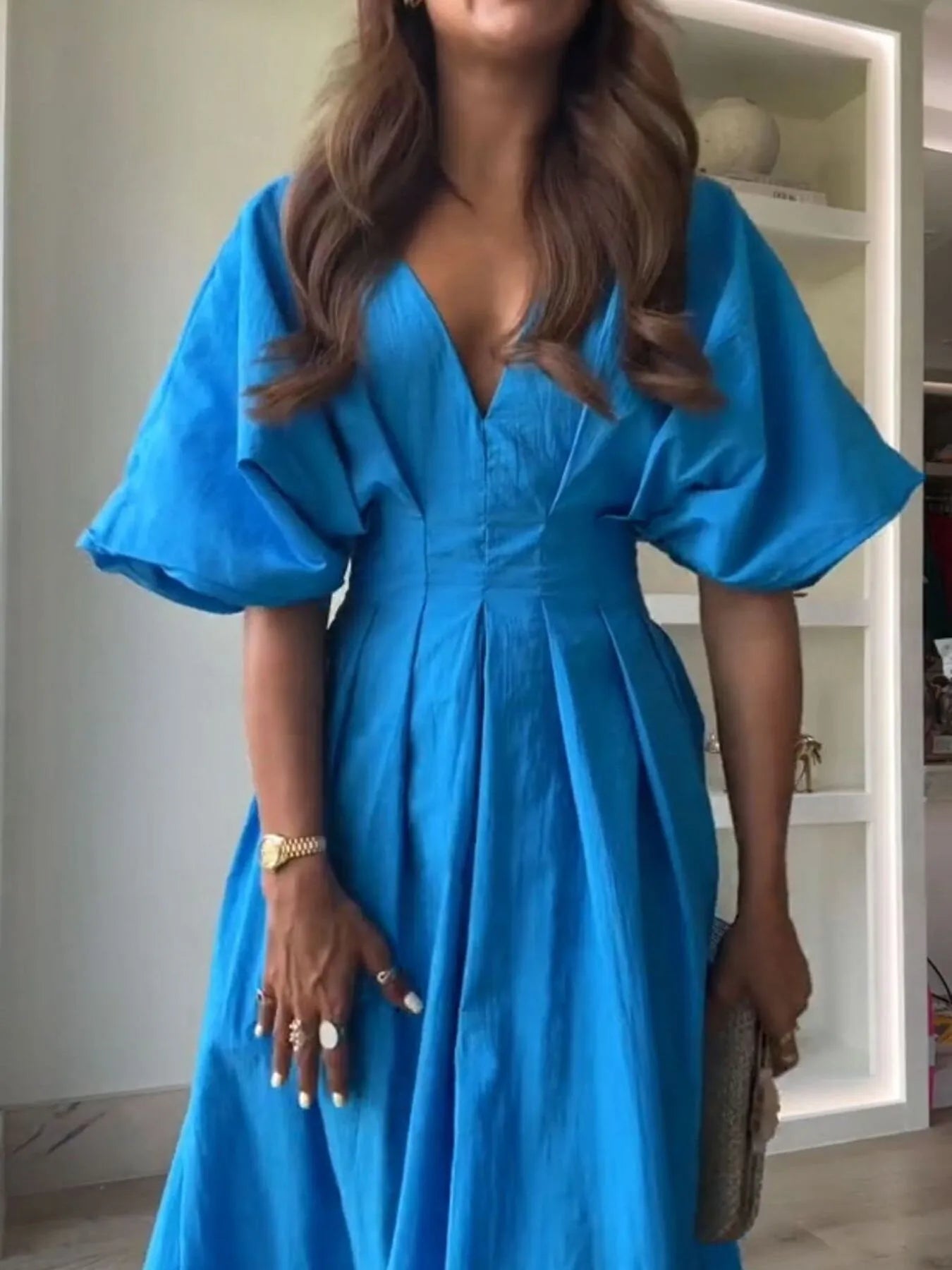 V-Neck Half Sleeve Midi Dress - Roe Creation