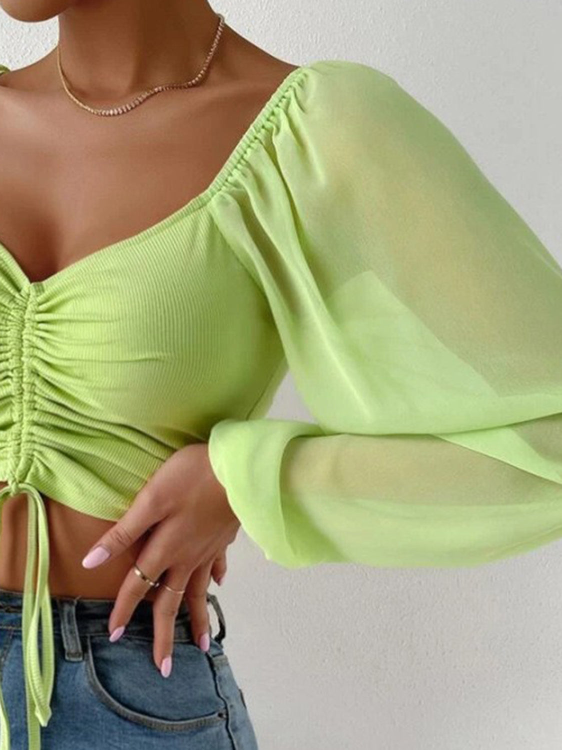 Sweetheart Neck Cropped Top with Drawstring – Trendy Summer Blouse for Women - Roe Creation