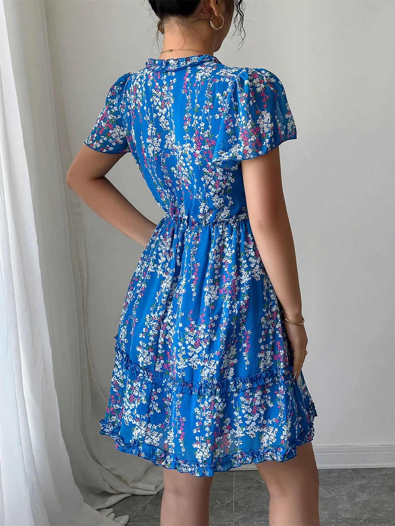 Floral Wrap Dress with Flutter Sleeves - Roe Creation