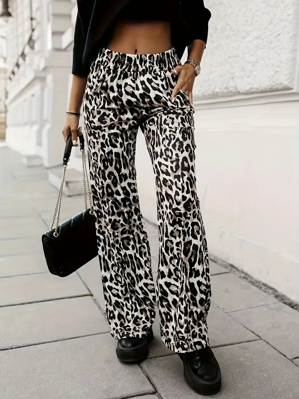 Full Size Animal Print Elastic Waist Pants - Roe Creation