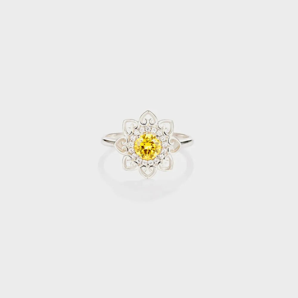 Flower Shape Zircon Platinum-Plated 925 Sterling Silver Ring - Roe Creation