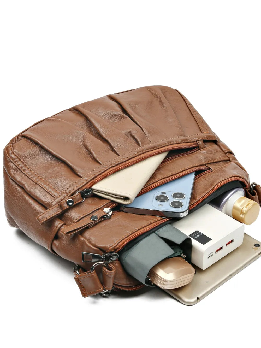 PU Leather Ruched Adjustable Strap Shoulder Bag - Roe Creation