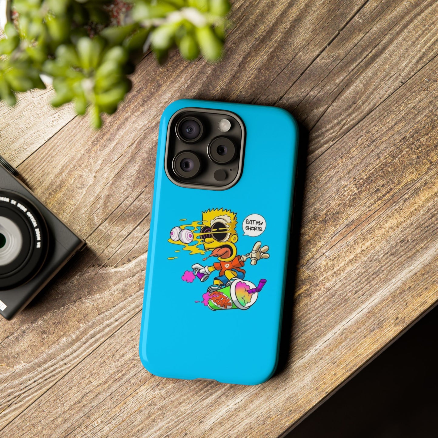 Spongebob Blue Cartoon iPhone Case - 'Eat My Shorts' Design