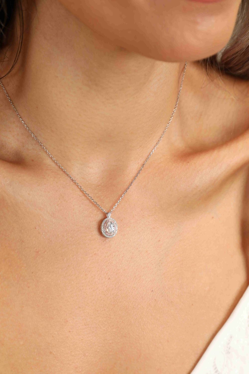 Adored 925 Sterling Silver Rhodium-Plated 1 Carat Moissanite Pendant Necklace - Roe Creation
