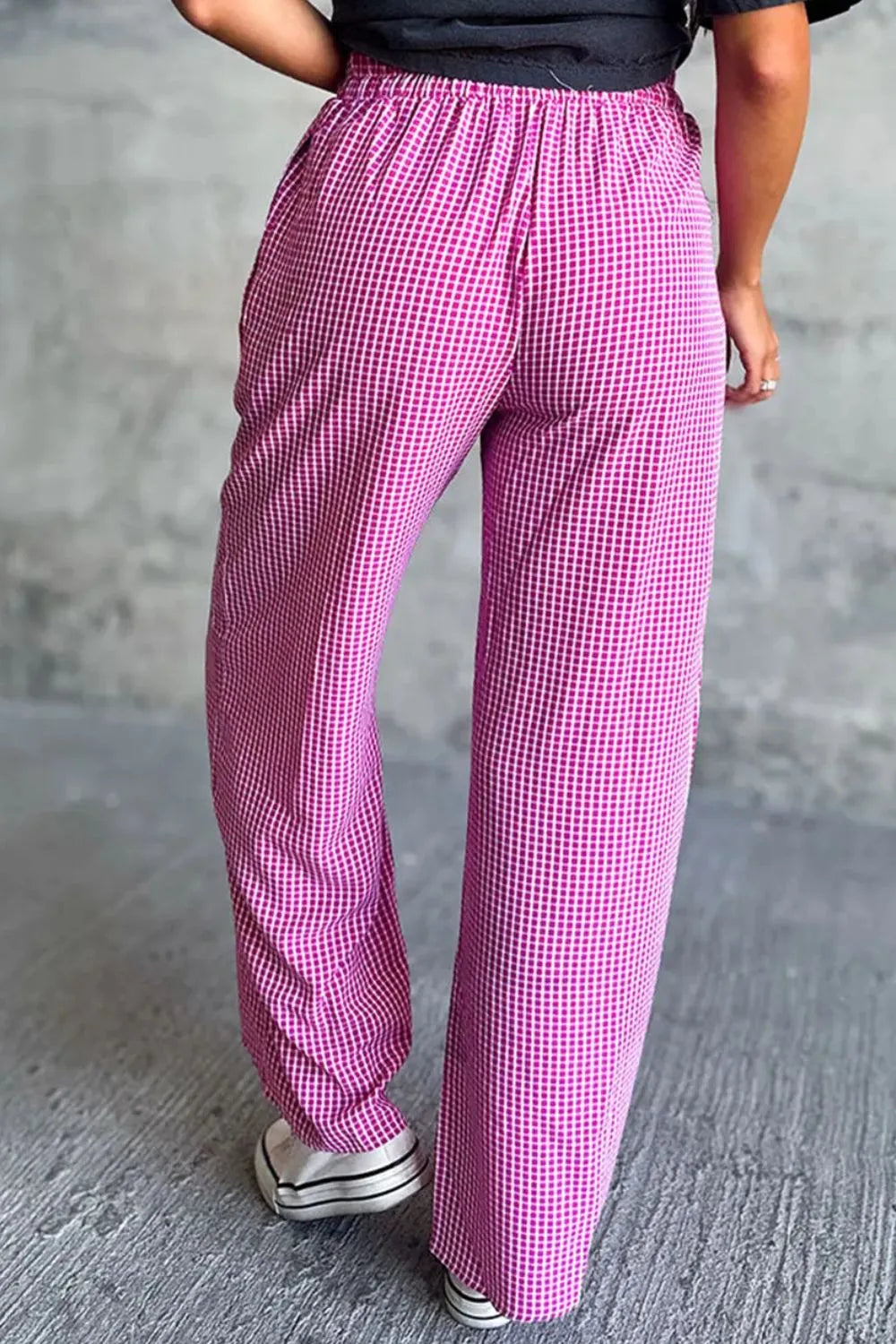 Plaid Wide Leg Pants with Pockets - Roe Creation