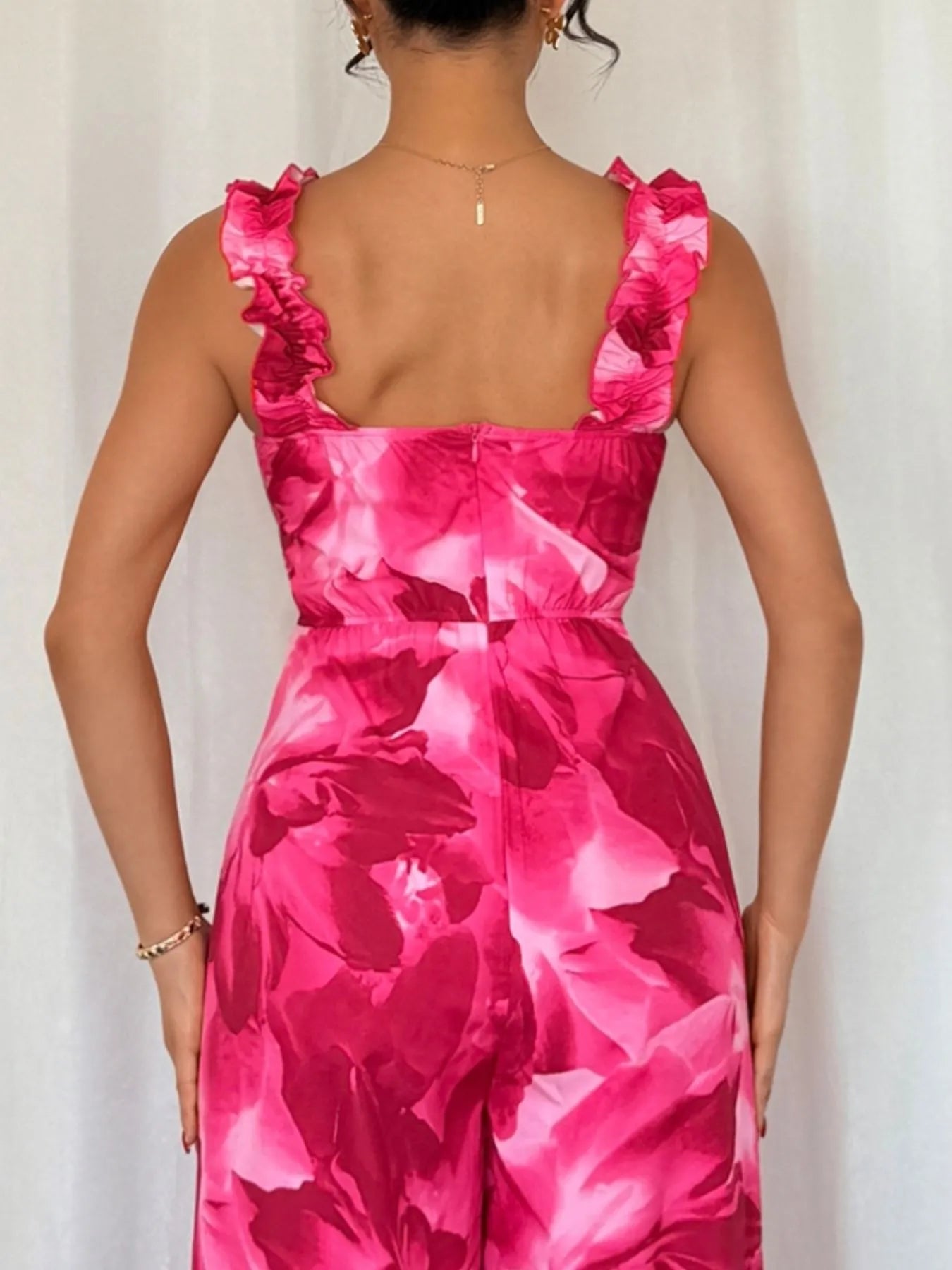 Floral Print Square Neck Wide Leg Jumpsuit - Roe Creation