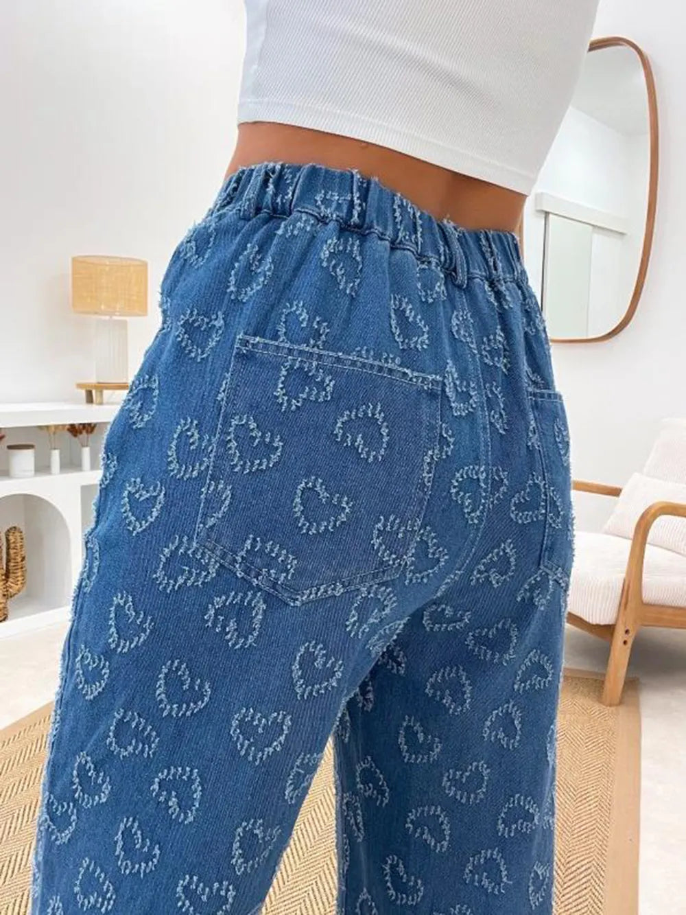 Heart Washed straight Leg Jeans - Roe Creation