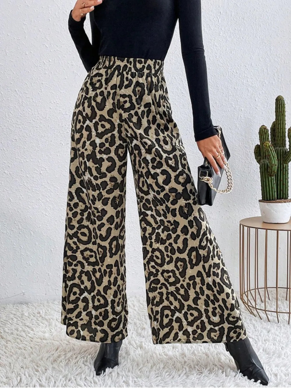 Printed Elastic Waist Wide Leg Pants - Roe Creation
