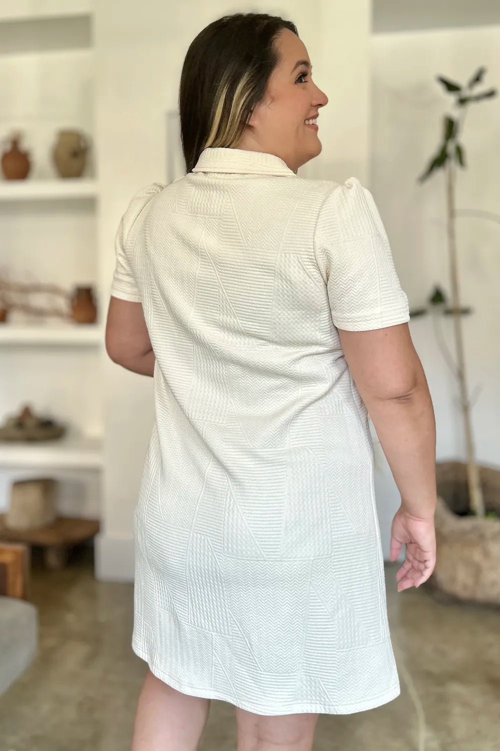 Double Take Full Size Texture Short Sleeve Dress - Roe Creation