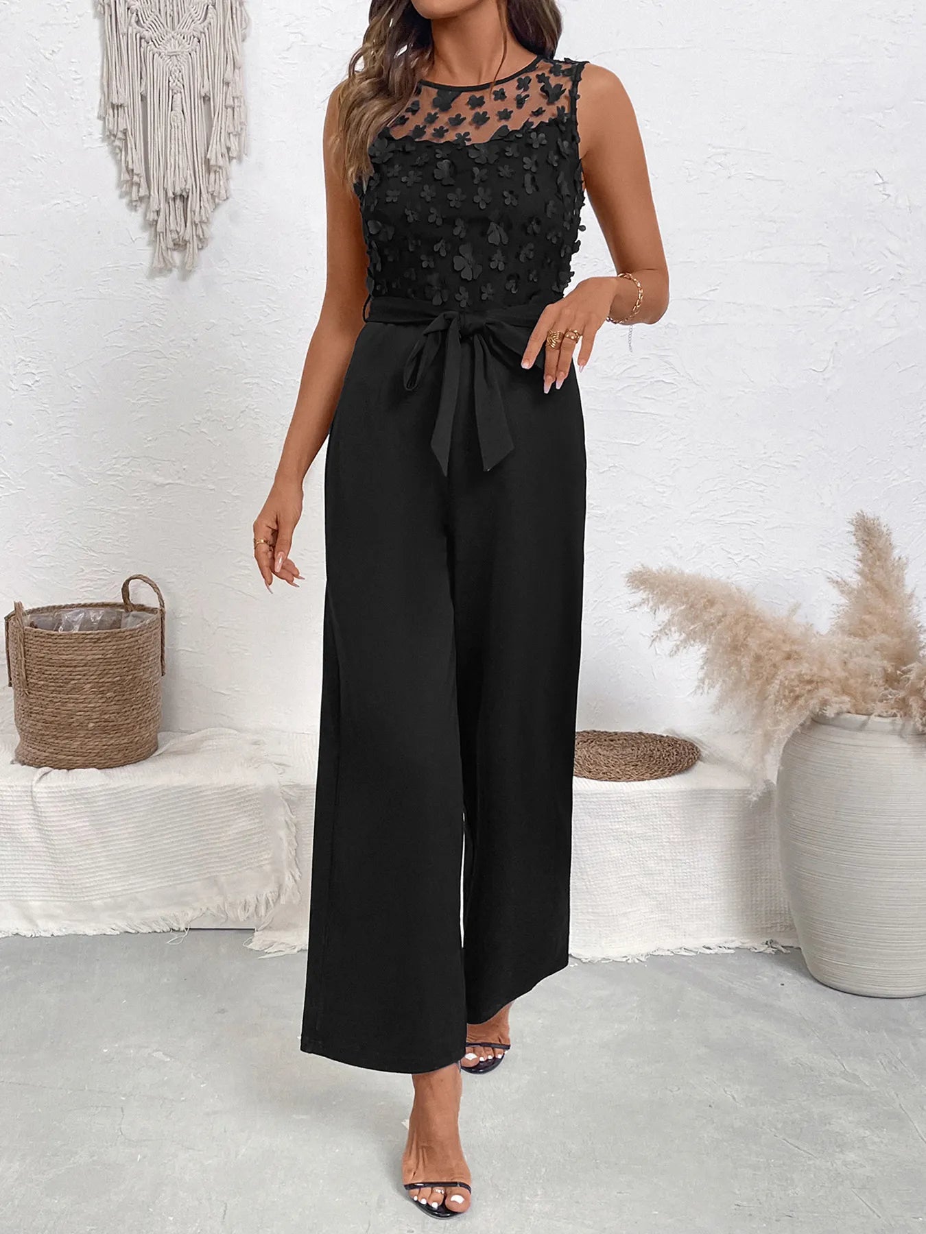Flower Sleeveless Wide Leg Jumpsuit - Roe Creation